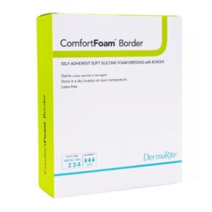 Foam Dressing ComfortFoam Border 6 X 8 Inch With Border Waterproof Backing Silicone Adhesive Rectangle Sterile