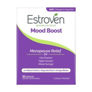 Dietary Supplement for Menopause Estroven Mood and Memory Calcium / Black Cohosh Root Extract / Soy Isoflavones / Estroven Stress, Mood, and Memory Blend 95 mg – 40 mg – 56 mg – 135 mg Strength Capsule 30 per Bottle