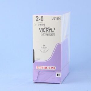 Absorbable Suture with Needle Coated Vicryl Polyglactin 910 SH 1/2 Circle Taper Point Needle Size 2-0 Braided