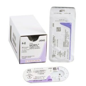 Absorbable Suture with Needle Coated Vicryl Polyglactin 910 P-3 3/8 Circle Precision Reverse Cutting Needle Size 4-0 Braided