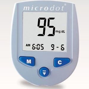 Blood Glucose Meter Microdot 10 Second Results Stores up to 500 Results No Coding Required