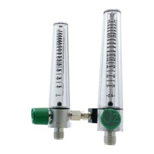 Precision Medical Oxygen Flowmeter Adjustable with 2 Power Take-Offs 0 – 15 LPM Y Block Assembly DISS Hand Tight Adapter