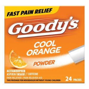 Pain Relief Goody’s Extra Strength 325 mg – 500 mg – 65 mg Strength Acetaminophen / Aspirin / Caffeine Powder 24 per Box