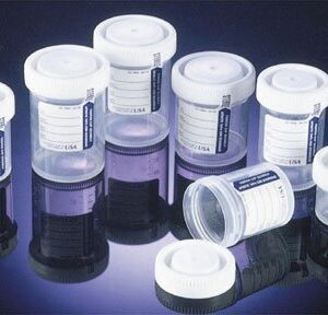 Specimen Container Samco Narrow-Mouth Bio-Tite 48 mm Opening 90 mL (3 oz.) Screw Cap Patient Information Sterile