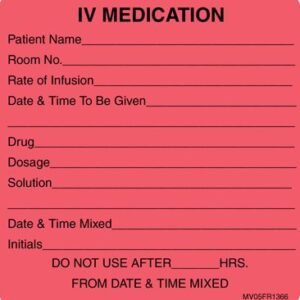 Pre-Printed Label MedVision Anesthesia Label Fluorescent Red Paper IV Medication Added Black Syringe Label 2-7/16 X 2-1/2 Inch