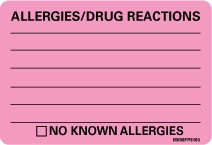 Pre-Printed Label Barkley Allergy Alert Pink Allergies/Drug Reactions Black Alert Label 2 X 2-15/16 Inch