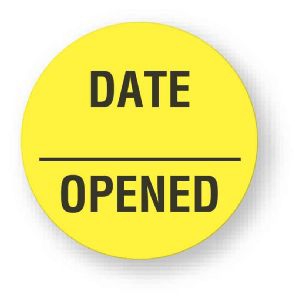 Pre-Printed / Write On Label Auxiliary Label Yellow Paper Date Opened Black Quality Control Label 3/4 X 3/4 Inch