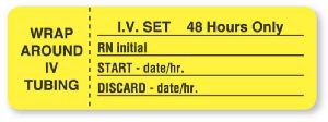 Pre-Printed Label Anesthesia Label Yellow Paper IV Set – 48 Hours Only Black Syringe Label 1 X 3 Inch