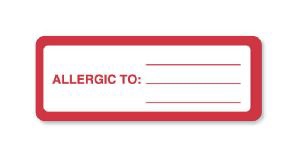Pre-Printed Label UAL Allergy Alert Red / White Paper Allergic To Red Alert Label 1-1/8 X 3 Inch