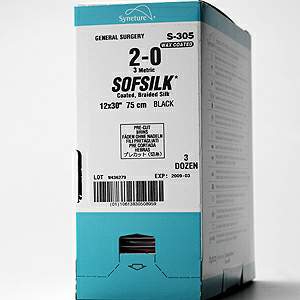 Nonabsorbable Suture with Needle Sofsilk Silk C-12 3/8 Circle Reverse Cutting Needle Size 4-0 Braided